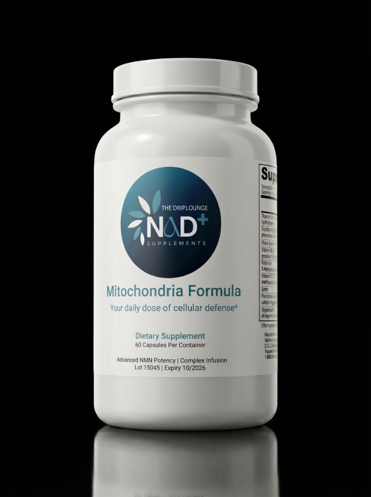 NAD+ Mitochondria Formula supplement bottle by The Drip Lounge