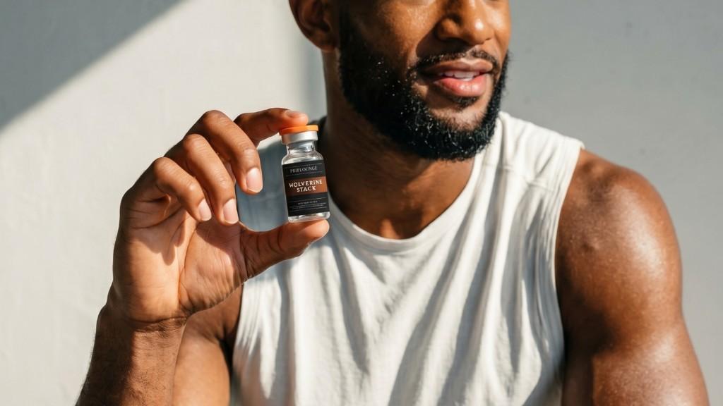 Client holding a peptide wellness vial at Drip Lounge