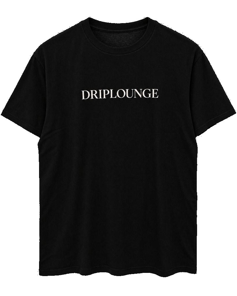 Black Drip Lounge crew-neck t-shirt with white DRIPLOUNGE chest print
